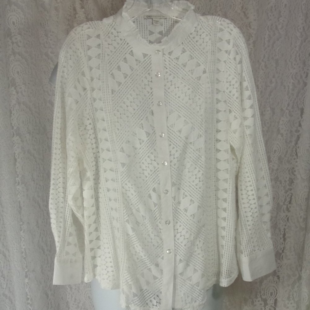Ivory Lace Blouse Top Classic Front Button Shirt Style Size 18/20W  NWT
